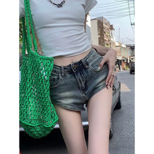 Pantalones cortos de mezclilla retro Cintura alta Pantalones elásticos divididos Petite A-Line Hot Pants Mediados de cintura baja Skinny Fit - Product Image 3