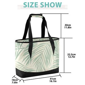 Sac isotherme pour le déjeuner, imprimé feuilles de palmier, sac isotherme réutilisable, sac à main à large ouverture pour les repas quotidiens - Product Image 2
