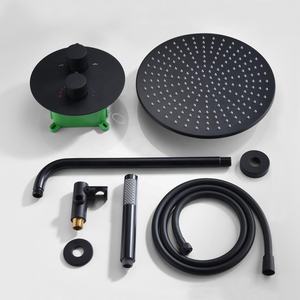 مجموعة رأس دش دائري أسود غير لامع مقاس 10 بوصات لعام 2025 مع رأس دش يدوي وصمام تحكم حراري للتدليك وتأثير المطر - Product Image 6