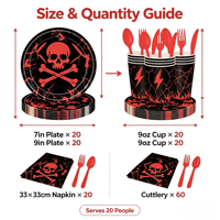 Ensemble de vaisselle en papier Lanweier pour Halloween, style crâne rouge, écologique, assiettes de 9 pouces, qualité alimentaire, imperméables, pour fêtes et vacances
