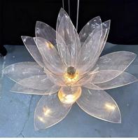 Lustre de plafond en forme de fleur de lotus de style chinois, en tissu maillé, pétales en maille, couleur et taille personnalisées pour salon de thé, restaurant, villa