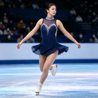 Robe de patinage artistique bleu marine personnalisée avec strass pour filles (Spandex/Nylon)