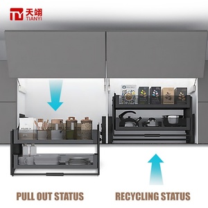 Double Layered Modern Aluminum Alloy <b>Pull</b> Down Storage Rack with <b>Kitchen</b> Adjustable <b>Pull</b> <b>Out</b> <b>Basket</b> - Product Image 3