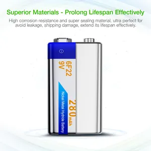 Personalizado 9 voltios 280mAh 6f22 9 V Batería recargable NIMH Batería Paquete de recarga Baterías