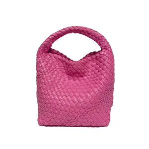 Fashion Candy Color Large Capacity Ladies Woven Fashion Bag Vegan Leather Pu Woven Bag