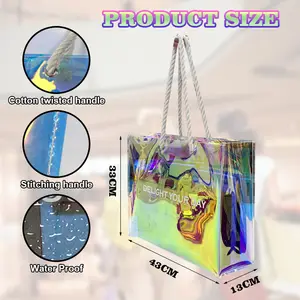 Most Popular Fashion Beach Accept Shiny Reusable Hologram Clear Laser Pvc Transparent Tote Shopping Bag