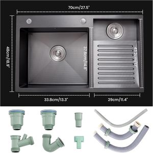 <span class=keywords><strong>Fregadero</strong></span> <span class=keywords><strong>Grande</strong></span> para Lavandería con Tabla de Fregar Integrada y Lavabo, Lavadero Doméstico de una Sola Tina con Kits de Drenaje - Product Image 6