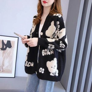 Ladies Autumn New Arrival v Neck Long Sleeve Custom Fit Cartoon <span class=keywords><strong>Bear</strong></span> Animal Print Loose Sweater Coat - Product Image 5
