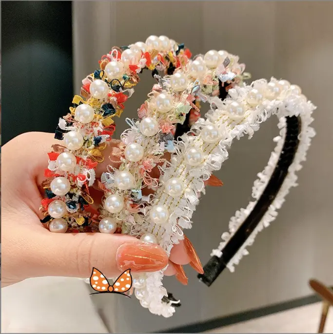 Korean celebrity pearl lace delicate sweet hair hoop anti slip headband hair accessories