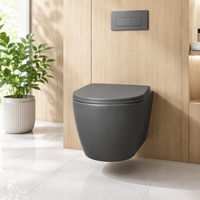 WC suspendu moderne en céramique grise à double chasse avec réservoir encastré, chasse lente, siphon en P, monobloc