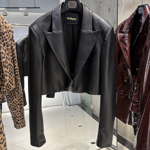 Blazer Corto de Piel con Estampado de Leopardo para Mujer, Chaqueta de Piel de Oveja Genuina, Estilo Slim para Otoño - Product Image 2