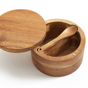 Boîte d'assaisonnement pour épices et sel en bois d'acacia naturel avec cuillère - Product Image 4