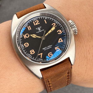 Tandorio NH35 PT5000 jam tangan mekanis <span class=keywords><strong>Pilot</strong></span> gerakan otomatis untuk pria 20bar jam tangan tahan air tali kulit 36mm - Product Image 3
