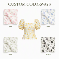 Robe trapèze jaune florale personnalisée à col carré et manches bouffantes longueur genou pour femme, vente en gros, fabricant OEM ODM