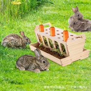 Comedero de madera para conejos y hámsters con almacenamiento de heno y zanahorias, diseño desmontable en la parte superior - Product Image 1