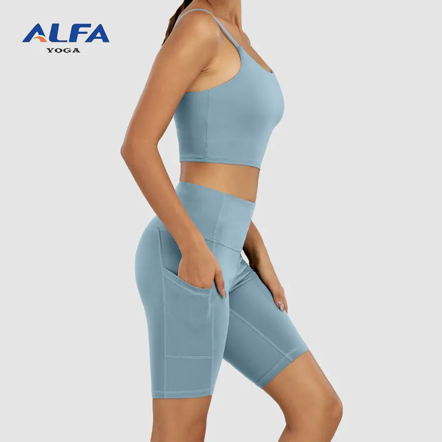 Alfa Workout Sets 2 Piece Yoga Outfits High Waisted Yoga Leggings Shorts And Sports Bra Gym Clothes Tracksuit For Women