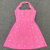 Robe mini bandage sexy pour femme, dos nu, coupe trapèze, sculptante, ornée de diamants, idéale pour les fêtes d'anniversaire