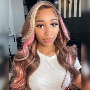 Peluca de <span class=keywords><strong>Cabello</strong></span> Humano <span class=keywords><strong>con</strong></span> Encaje HD 5*5/13*4, Color Rosa Balayage, Sin Pegamento, Ondulada, <span class=keywords><strong>con</strong></span> Reflejos Marrones y Rubios para un Look Hermoso - Product Image 6