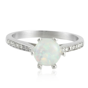 Stainless Steel Opal <b>Ring</b> With <b>Diamond</b> Accents Women's Jewelry Gift Round Shape Geometric Design 210112 - Product Image 1