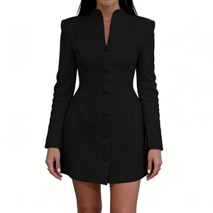 Vestido Peplum para Mujer, Color Sólido, Elegante, Cuello Alto, Cierre de un Solo Botón, Vestidos Formales de Moda - Product Image 1