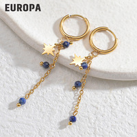 Boucles d'oreilles étoiles à la mode européennes et américaines avec sertissage en bézel, design personnalisé, accessoires d'oreille élégants en acier inoxydable