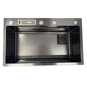 Évier de cuisine en acier inoxydable fait main <span class=keywords><strong>avec</strong></span> robinet <span class=keywords><strong>cascade</strong></span>, tuyau de vidange et revêtement nano brossé, pour évier simple - Product Image 1