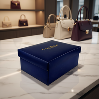 Boîte à sacs pliables en papier écologique avec logo doré personnalisé de luxe, ensemble cadeau, sacs de shopping bleus haut de gamme, chaussures, fourrure