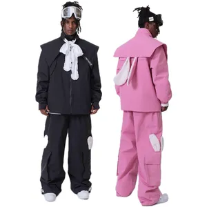 Ski Suit Set Black Pink Blue for men and women waterproof breathable thickened single board rabbit ear 2024 new professional 3L