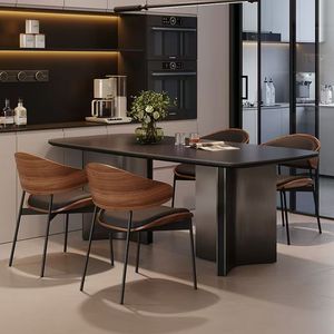 Juego de Muebles de Comedor Rectangulares al por Mayor, <span class=keywords><strong>Mesa</strong></span> y Sillas de Comedor con Estructura de Acero Inoxidable Negro de <span class=keywords><strong>Alta</strong></span> Calidad - Product Image 1