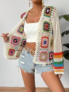 Cardigan en laine mohair à fleurs pour femmes <span class=keywords><strong>SHENHE</strong></span>, crocheté, ajouré, ouvert sur le devant, manches longues - Product Image 4