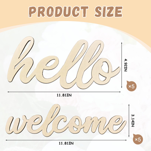 Bois non fini bonjour et bienvenue signe découpes, signes de mots en bois vierges pour bricolage guirlande porte mur noël décor à la maison artisanat - Product Image 2