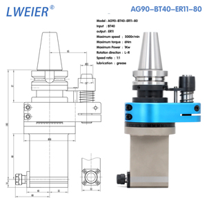 Cabezal de Fresado Angular AG90-BT40-ER11-80 para Centro de Mecanizado, Compatible con Portaherramientas Automático - Product Image 3