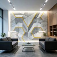 Panneau mural décoratif gris de luxe avec lignes jaunes pour la rénovation des couloirs d'hôtel, panneau mural en marbre UV géométrique 3D