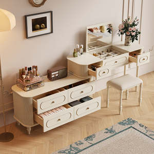 Ensemble de meubles de coiffeuse d'importation française miroir éclairé personnalisé <span class=keywords><strong>laqué</strong></span> rose beige gris tabouret inclus - Product Image 2