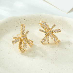 Star Stud <b>Earrings</b> Gold Plated Zirconium Channel Setting 925 Silver <b>Posts</b> Fashion Jewelry - Product Image 4