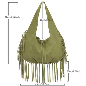 Nuove <span class=keywords><strong>borse</strong></span> <span class=keywords><strong>Vintage</strong></span> borsa con nappe bohémien borsa a tracolla in finta pelle scamosciata Hobo borsa a tracolla in pelle scamosciata verde da donna - Product Image 4