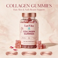 Gummies au collagène sans sucre LuvVita avec peptides hydrolysés pour la santé des cheveux, de la peau et des ongles, faciles à mâcher, 60 unités, complément alimentaire
