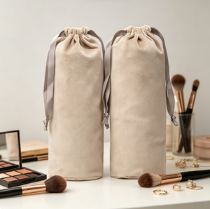 Bolsa de Lujo de Gamuza Beige con Cordón, Bolsa Larga con Cierre de Cinta, Bolsa de Viaje para Guardar Brochas de Maquillaje y Joyas - Product Image 4