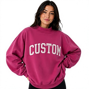 Sweat-shirt surdimensionné à col montant pour femme avec logo personnalisé sur le devant, broderie et manches longues - Product Image 1