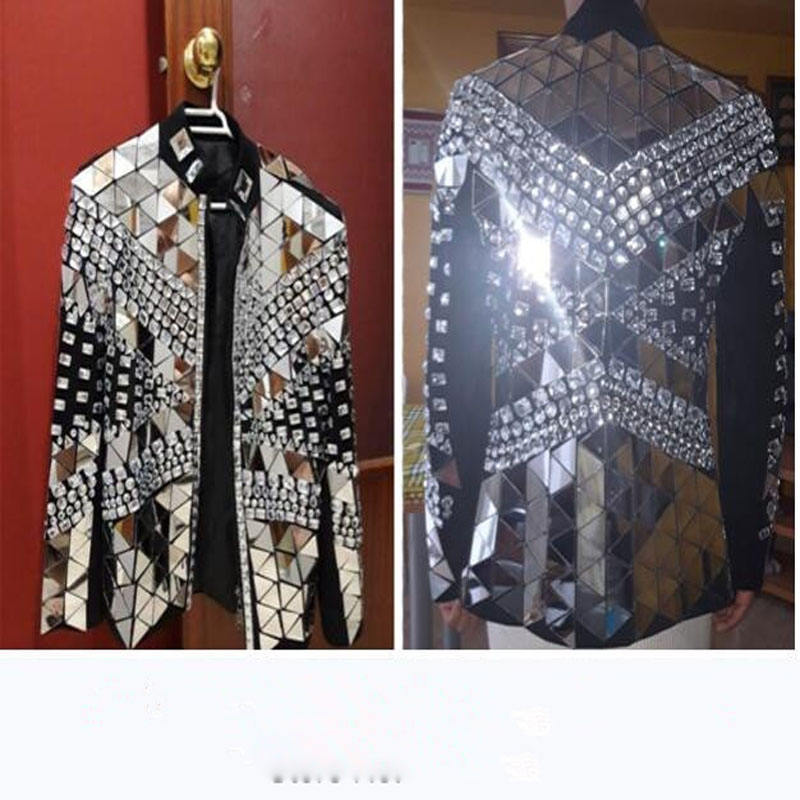 Punk Style Coat with Silver Mirror Vest Male Singer Outfit