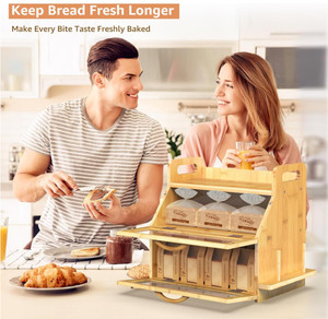 Vendita calda eco-friendly naturale di bambù della cucina bidone del pane in metallo scatola di immagazzinaggio per il pane fatto in casa con porta attrezzi - Product Image 2