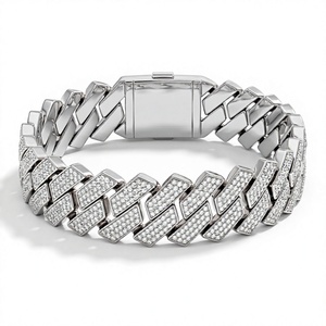 Bracelet cubain de luxe micro-pavé plaqué or 18K 14K avec diamant de laboratoire taille brillant rond CVD, bracelet unisexe - Product Image 2