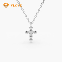 VLOVE kalung liontin modis perhiasan buatan tangan kustom kalung salib berlian bola kecil emas 14K