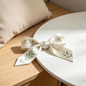 Nœud en ruban de satin motif feuille minimaliste, vente en gros, nœud personnalisé pour boîte cadeau de fêtes, décoration de boîte kraft pour mariage en extérieur - Product Image 4
