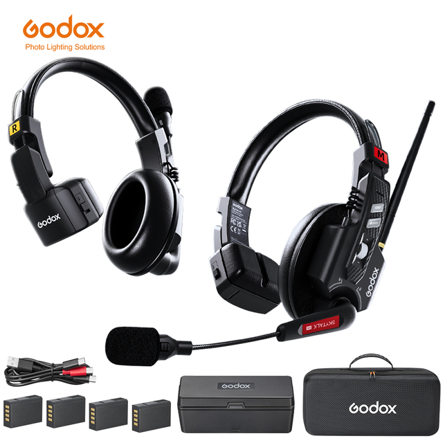 GODOX SkyTalk Air 2.4G Full-Duplex Wireless Intercom System Lightweight Portable Headsets Microphone Expanded Team Talk 5 Users