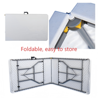 Table pliable de 8 pieds avec poignée intégrée et pieds en acier |   Pliable, robuste, portable, imperméable, résistant aux UV, léger |   Repas en plein air
