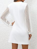 Robe mini décontractée pour femme à col en V, manches longues en dentelle, manches lanternes ajourées, tunique HX9190