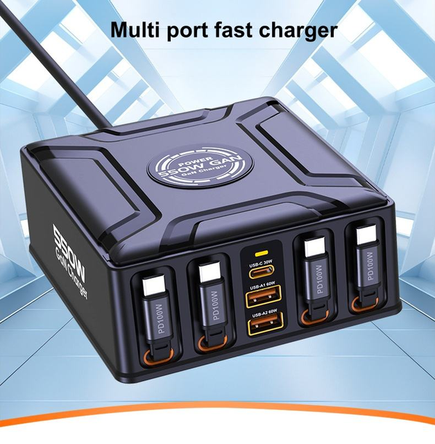 550W GaNIII Desktop Fast Charging Station With PD3.1 Retractable USB-C Cable Laptop Chargers Adapter for MacBook Pro/iPad/IPhone