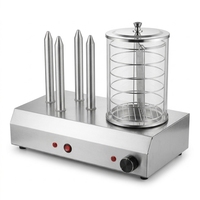 Kommerzieller Hot-Dog-Rollgrill für Restaurants, Hotels und Buffets, Edelstahl, 4 Stangen, Wärmer mit Glasabdeckung, 30-85°C