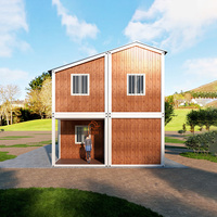 Maisons préfabriquées en conteneurs à deux étages, aspect bois, pour usage extérieur, assemblage rapide et facile, design moderne, résistant au vent